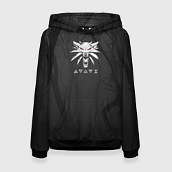 Толстовка-худи женская БЕЛЫЙ ВОЛК В ЛЕСУ ВЕДЬМАК, цвет: 3D-черный