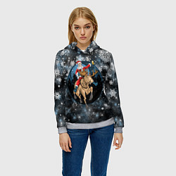 Толстовка-худи женская Санта на олене Новый год 2022, цвет: 3D-меланж — фото 2