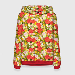 Толстовка-худи женская Красочный Цветочный Фон, цвет: 3D-красный