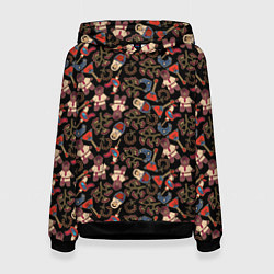 Толстовка-худи женская Россия паттерн темный, цвет: 3D-черный