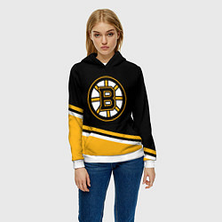 Толстовка-худи женская Бостон Брюинз, Boston Bruins Диагональные полосы, цвет: 3D-белый — фото 2