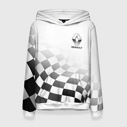 Толстовка-худи женская Renault, Рено Финишный флаг, цвет: 3D-белый