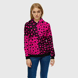 Толстовка-худи женская Черно-Розовые сердца, цвет: 3D-черный — фото 2