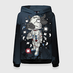 Толстовка-худи женская Психоделическая корова-космонавт, цвет: 3D-черный