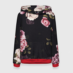 Толстовка-худи женская РОЗЫ И ПИОНЫ, цвет: 3D-красный
