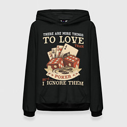 Толстовка-худи женская Люблю Покер, цвет: 3D-черный