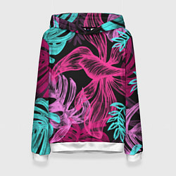 Толстовка-худи женская Папоротниковый неон, цвет: 3D-белый