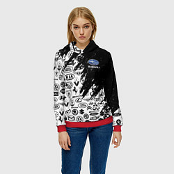 Толстовка-худи женская Subaru - Паттерн логотипов авто, цвет: 3D-красный — фото 2