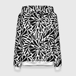 Толстовка-худи женская Черно белый абстрактный узор, цвет: 3D-белый