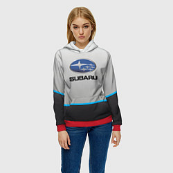 Толстовка-худи женская Subaru Неоновая полоса, цвет: 3D-красный — фото 2