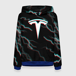 Толстовка-худи женская Tesla Glitch молнии, цвет: 3D-синий