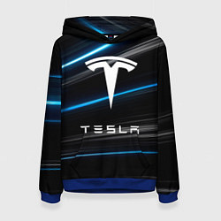 Толстовка-худи женская Tesla - Неоновые полосы, цвет: 3D-синий