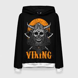 Толстовка-худи женская ЧЕРЕП ВИКИНГА VIKINGS SKULL, цвет: 3D-белый