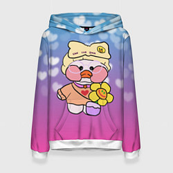 Толстовка-худи женская УТЯ ЛАЛАФАНФАН СЕРДЕЧКИ, цвет: 3D-белый