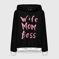 Толстовка-худи женская Wife Mom Boss, цвет: 3D-белый