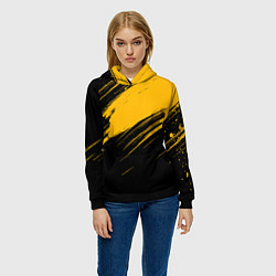 Толстовка-худи женская Black and yellow grunge, цвет: 3D-черный — фото 2