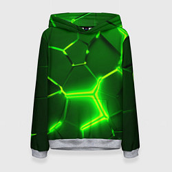 Толстовка-худи женская 3D ПЛИТЫ НЕОН NEON GREEN HEXAGON РАЗЛОМ, цвет: 3D-меланж