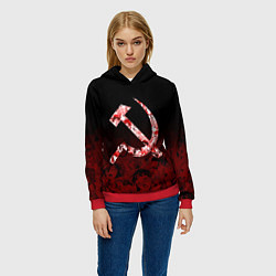 Толстовка-худи женская СССР АХЕГАО USSR AHEGAO, цвет: 3D-красный — фото 2