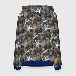 Толстовка-худи женская Волки клипарт wolfs, цвет: 3D-синий