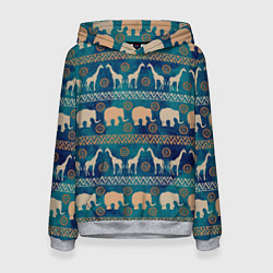 Толстовка-худи женская Жирафы и слоны, цвет: 3D-меланж