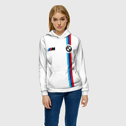 Толстовка-худи женская БМВ 3 STRIPE BMW WHITE, цвет: 3D-белый — фото 2