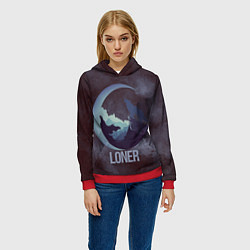 Толстовка-худи женская Волк воет на луну!, цвет: 3D-красный — фото 2