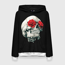 Толстовка-худи женская Череп Розы, цвет: 3D-белый