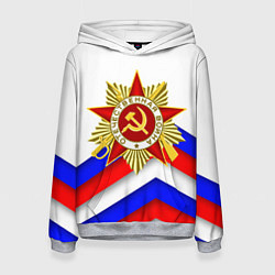 Толстовка-худи женская ДЕНЬ ПОБЕДЫ РОССИЙСКИЙ ТРИКОЛОР, цвет: 3D-меланж