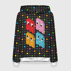 Толстовка-худи женская Pac-man пиксели, цвет: 3D-белый