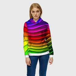 Толстовка-худи женская Color line neon pattern Abstraction Summer 2023, цвет: 3D-белый — фото 2