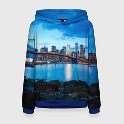 Толстовка-худи женская Закат в мегаполисе, цвет: 3D-синий