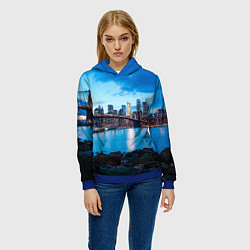 Толстовка-худи женская Закат в мегаполисе, цвет: 3D-синий — фото 2