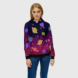 Толстовка-худи женская Pizza in Space, цвет: 3D-черный — фото 2