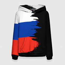 Толстовка-худи женская Российский триколор на темном фоне, цвет: 3D-черный