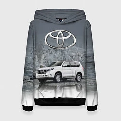 Толстовка-худи женская Toyota Land Cruiser на фоне скалы, цвет: 3D-черный