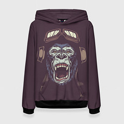 Толстовка-худи женская Орущая горилла, цвет: 3D-черный