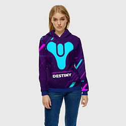 Толстовка-худи женская Символ Destiny в неоновых цветах на темном фоне, цвет: 3D-синий — фото 2