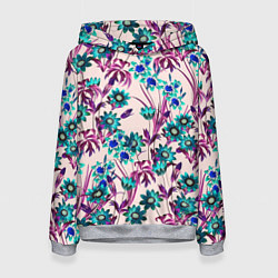 Толстовка-худи женская Цветы Летние Фиолетовые Рудбеки, цвет: 3D-меланж