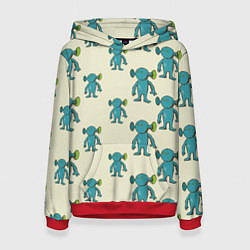 Толстовка-худи женская Милые зеленые человечки, цвет: 3D-красный