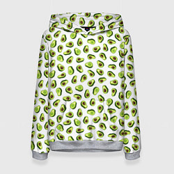 Толстовка-худи женская Смешное авокадо на белом фоне, цвет: 3D-меланж