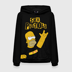 Толстовка-худи женская Sex Pistols Гомер Симпсон рокер, цвет: 3D-черный
