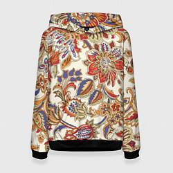 Толстовка-худи женская Цветочный винтажный орнамент, цвет: 3D-черный
