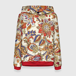Толстовка-худи женская Цветочный винтажный орнамент, цвет: 3D-красный