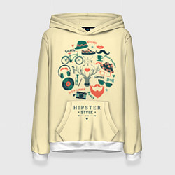 Толстовка-худи женская VINTAGE HIPSTER STYLE, цвет: 3D-белый