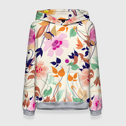 Толстовка-худи женская Summer floral pattern, цвет: 3D-меланж