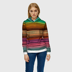 Толстовка-худи женская Multicolored thin stripes Разноцветные полосы, цвет: 3D-белый — фото 2