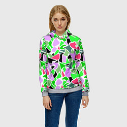 Толстовка-худи женская Abstract pattern green pink spots, цвет: 3D-меланж — фото 2