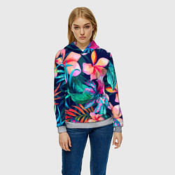 Толстовка-худи женская Яркие тропические цветы Лето, цвет: 3D-меланж — фото 2