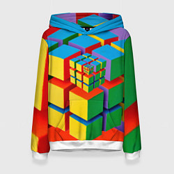 Толстовка-худи женская Цветные кубики КУБОКУБ, цвет: 3D-белый