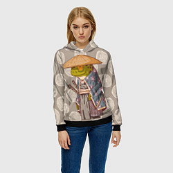 Толстовка-худи женская Самурай-лягушка воин, цвет: 3D-черный — фото 2